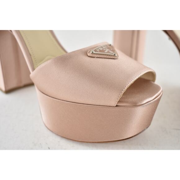 Prada 115mm Nudo Satin Logo Platform Sandal Ankle Strap Block Heel Pump 42 - Picture 6 of 14